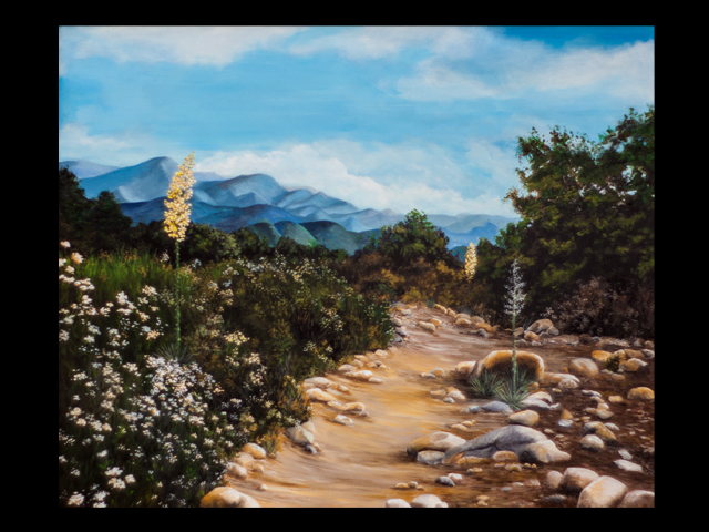katie fagan graphics paintings-Yucca Bloom in the Ventura River Bottom